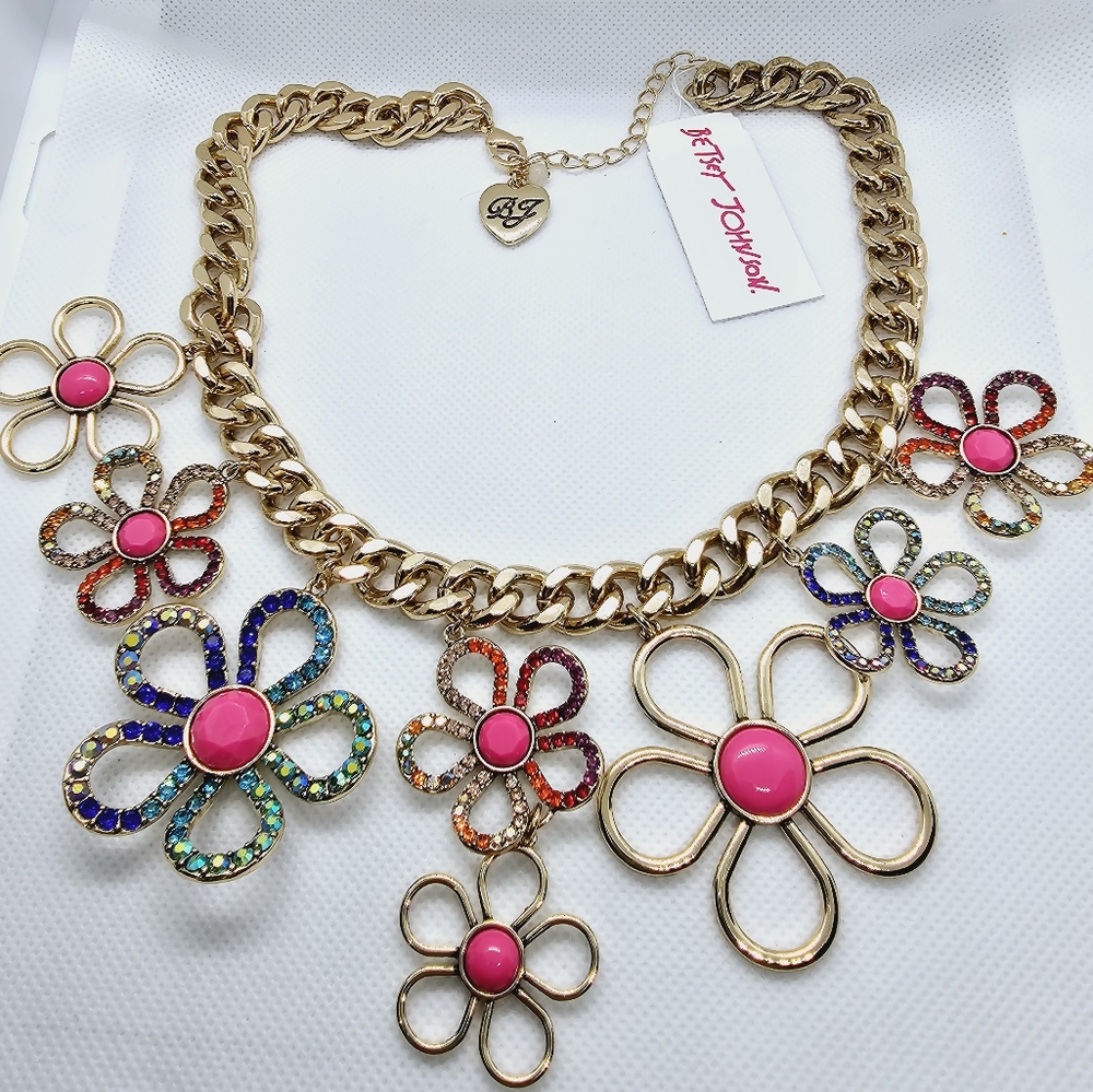 BETSEY LOVE FEST OPEN HEART BIB NECKLACE PASTEL MULTI